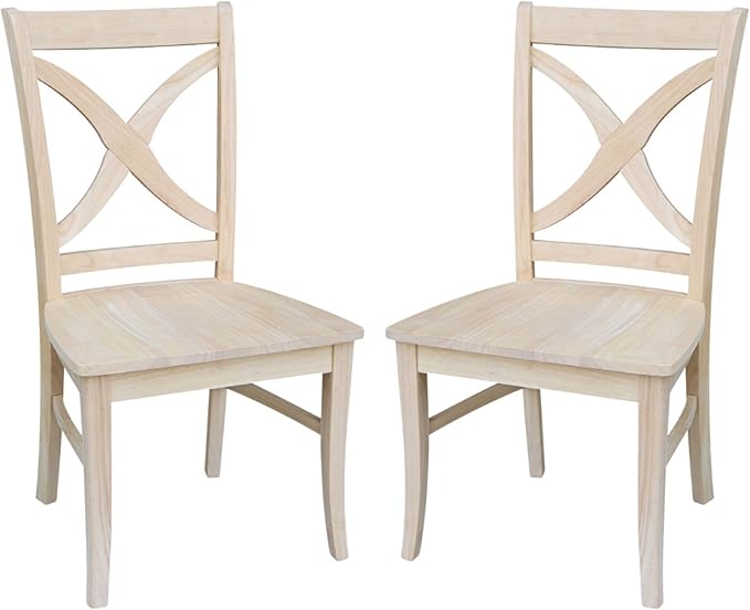 Set of Two Vineyard Curved X Back Dining Chairs, Unfinished