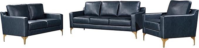 Serta Triton 78" Sofa, Transitional Modern, Dreamcoil Comfort, Metal Legs, Vegan Leather, Navy Blue