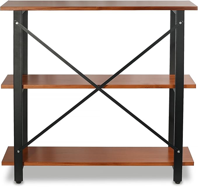 CONSDAN 3-Tier Bookshelf, USA Grown Solid Poplar Hardwood Sofa Table, Display Shelf, Industrial Bookshelf, Narrow Console Table for Entryway, Living Room, Hallway
