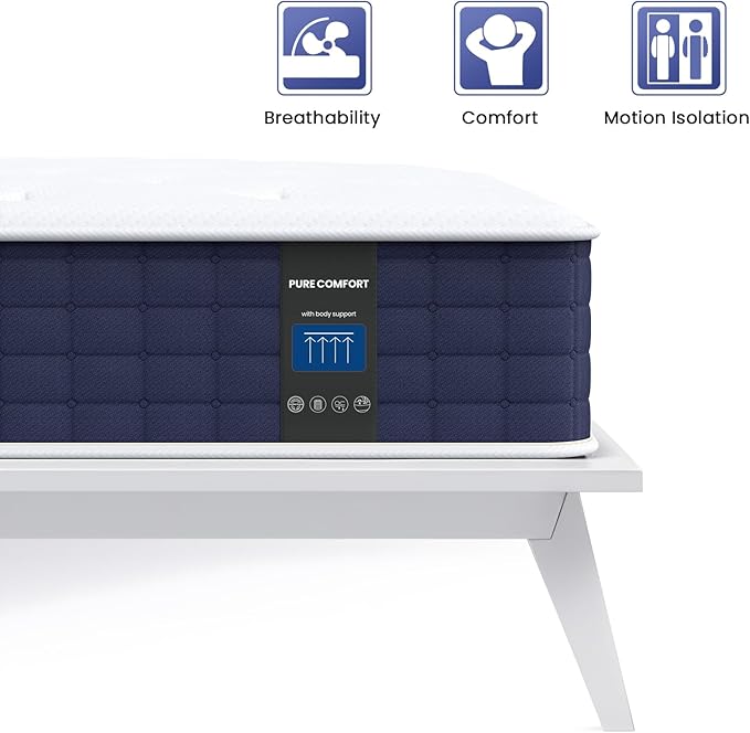 Coolvie Firm Twin Mattress for Adults in a Box, 12 Inch Twin Bed Mattress with Extra Lumbar & Shoulder Support, Hybrid Memory Foam & Pocket Spring for Pressure Relief, 100-Night Trial
