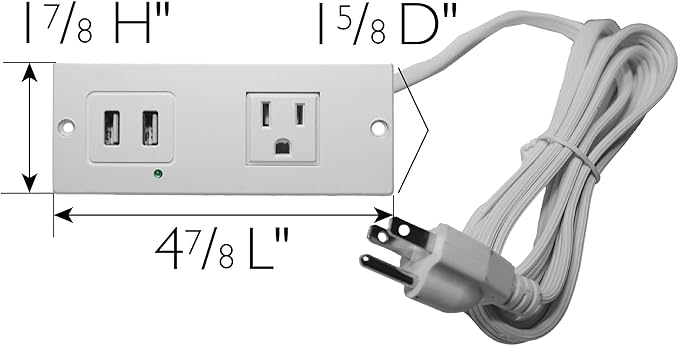 Leick Home Replacement Power Strip, USB-C Charging, for Use with Nightstands, White, 931626