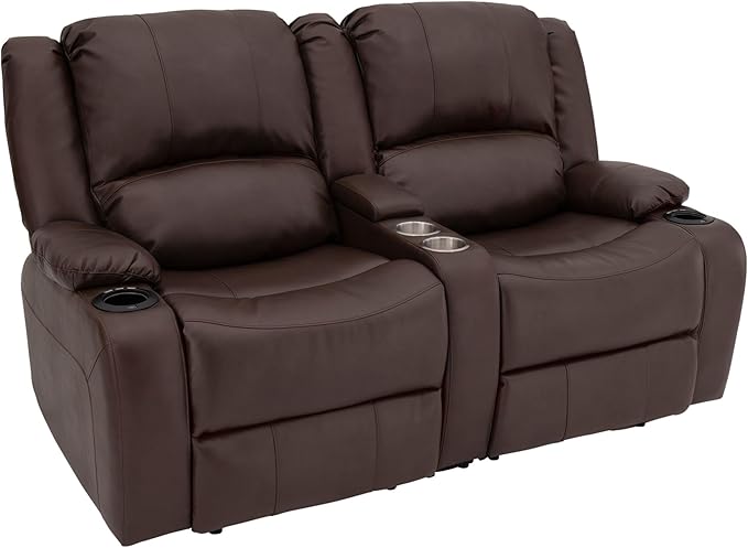 RecPro Charles 64" Powered Recliner RV Sofa with Console and Cupholders | Zero Wall Loveseat for Camper | Wall Hugger Couch (Mahogany, 64")