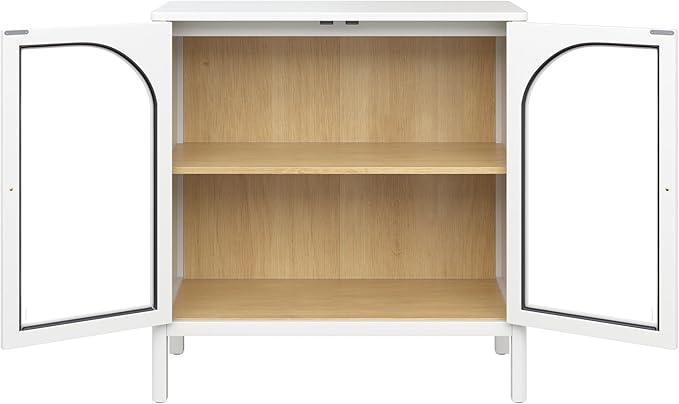 Nathan James Mason Wood Storage Cabinet Accent Sideboard Buffet Credenza TV Stand with Glass Doors and Adjustable Shelf for Dining Room, Entryway or Living Room, Clear Glass/White/Light Oak, Set of 4