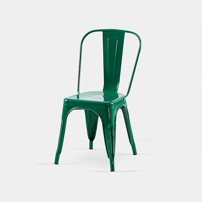 AC Pacific 18 Inch Seat Height Industrial Metal Dining Chairs, Stackable Kitchen or Bar Seat, Durable Modern Design, Versatile Accent Furniture, Set of 2, Green