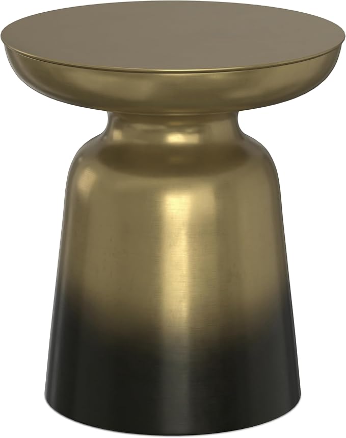 SIMPLIHOME Toby Metal Table - 17" Wide x 18" High Solid Iron Drum Accent Table in Gold and Black Ombre, Industrial Side or End Table for Living Room or Entryway with Sculptural Design, Assembled