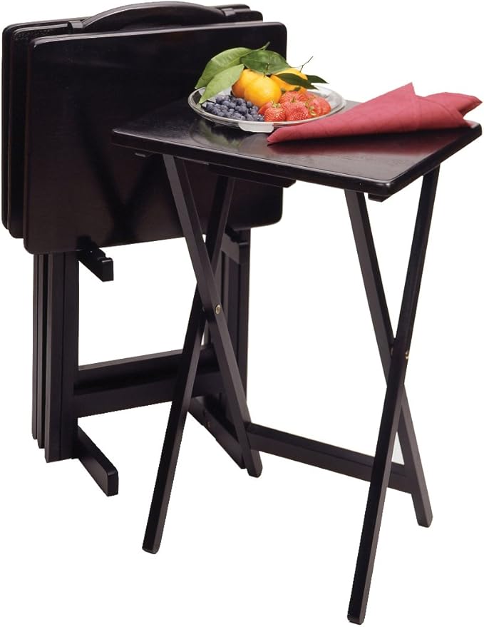 Winsome Alex Set of 4 Foldable Snack Tables with Storage Rack, Easy to Store Portable Fold Up Table Set for Kitchen, Living Room TV Dining, Crafts, Puzzles, Work From Home
