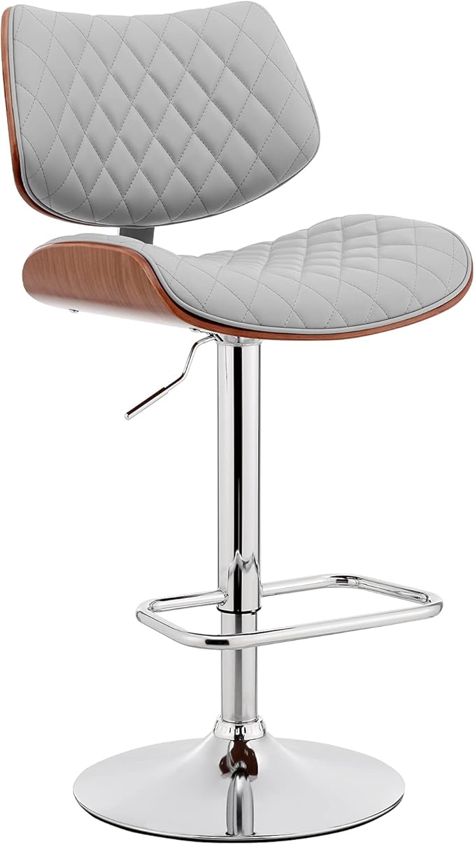 Armen Living Leland Adjustable Grey Faux Leather and Chrome Finish Bar Stool