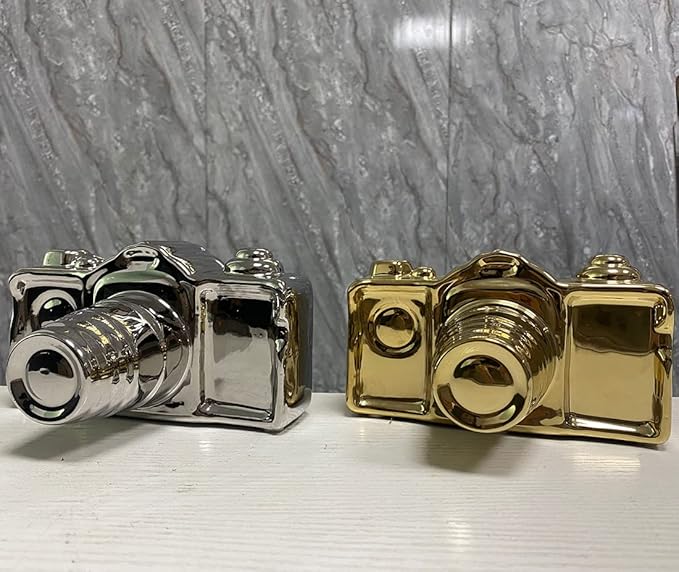 Artgenius Modern Camera Statue and Sculpture Sliver Home Decor,Ceramic Decorative Camera Sliver Table Decor for Shelf,Living Room,Bedroom
