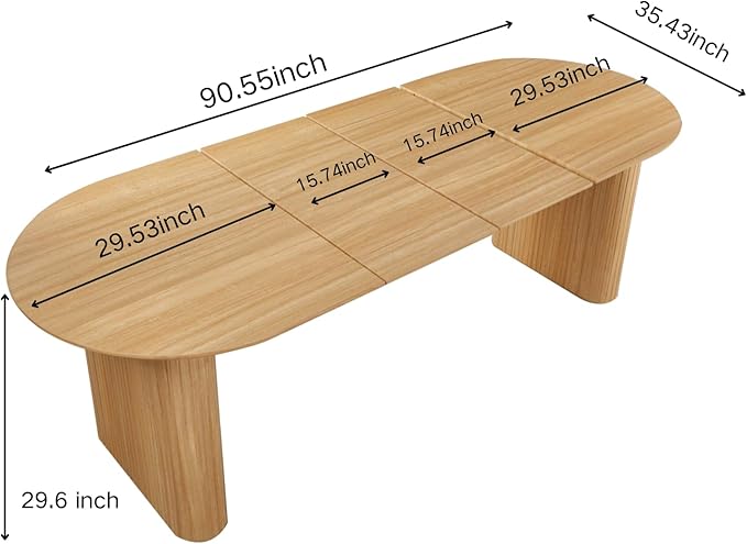 Ball & Cast 59.06"-90.55" Extendable Dining Table for 4-6,Modern Kitchen Oval Dinner Table with Removable Leaves Space Saving,Dining Room Table with Wood Strip Base for Kitchen Living Room,Oak