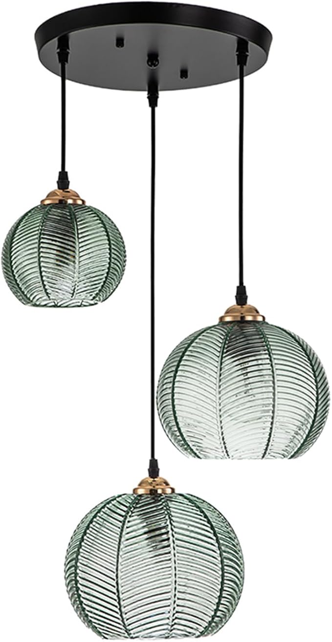 3 Light Pendant Lighting Modern Pendant Light Kitchen Island Hand Blown Hanging Ceiling Light with Glass Shade Green Glass Chandelier for Dining Room Bedroom Living Room