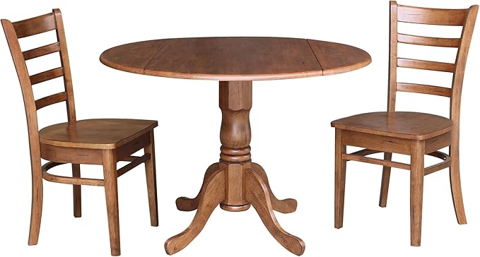 IC INTERNATIONAL CONCEPTS 42" Solid Wood Dual Drop Leaf Table with 2 Emily Side Chairs in an Oak Finish