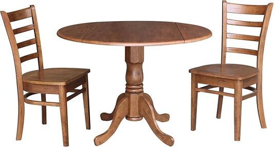 IC INTERNATIONAL CONCEPTS 42" Solid Wood Dual Drop Leaf Table with 2 Emily Side Chairs in an Oak Finish
