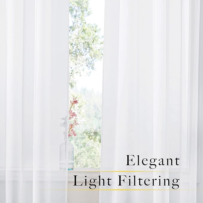NICETOWN Sheer White Curtains 68 inch Length 2 Panels Set, Rod Pocket Translucent Modern Voile Sheer Airy & Breathable Curtains & Drapes for Bedroom/Living Room, W54 x L68