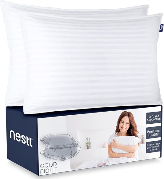 Nestl Bed Pillows for Sleeping - Down Alternative Sleep Pillows King Size Set of 2-100% Cotton Pillow with Polyester Fiber Filling - Soft and Fluffy Pillow 20x 36 Inches