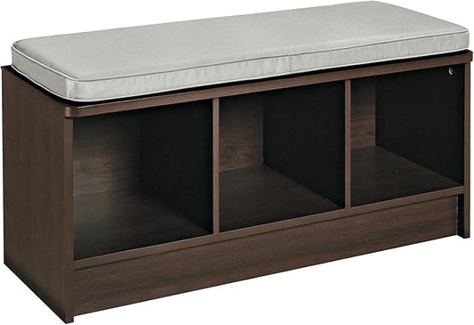 ClosetMaid 1632 Cubeicals 3-Cube Storage Bench, Espresso with Gray Cushion