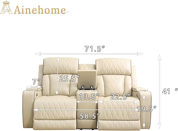 A Ainehome Power Leather Recliner Sofa Set with LED Lights, Recliner Sofa Sectional Couches for Living Room, Reclining Sofa, loveseat, Chair with USB Port/Storage Console/Cup Holder(Khaki,loveseat)