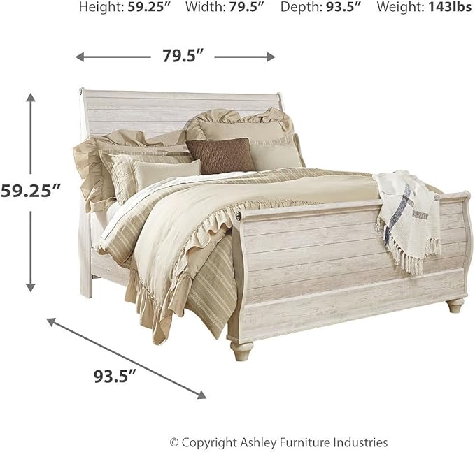 Signature Design by Ashley Willowton Coastal Sleigh Bed, Foundation or Box Spring Needed, King, Beige