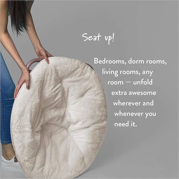Urban Lifestyle 22" Faux Fur Saucer Accent Chair Oversized Plush Comfort Glam Modern Living Room Bedroom Lounge Soft Luxurious Statement Furniture 22" D x 32" W x 29" H, White/Gold