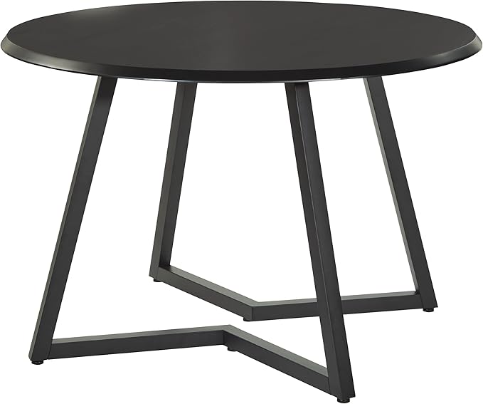 OSP Home Furnishings Metro Mid-Century Modern Round Dining Table with Black Metal Base, 45-inches, Black Veneer Top