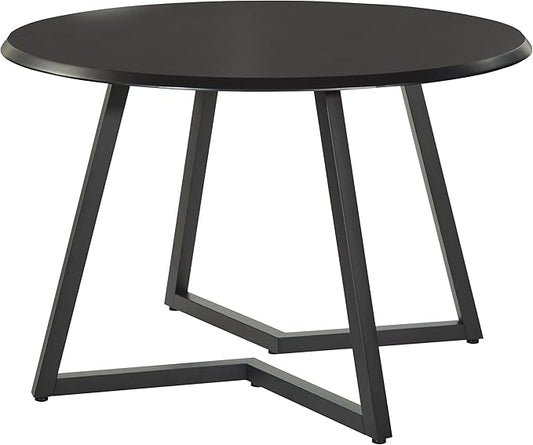 OSP Home Furnishings Metro Mid-Century Modern Round Dining Table with Black Metal Base, 45-inches, Black Veneer Top