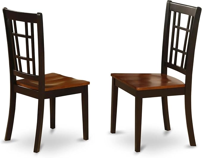 East West Furniture NIC-BLK-W Nicoli Dining Room Chairs - Stylish Back Solid Wood Seat Chairs, Set of 2, Black & Cherry