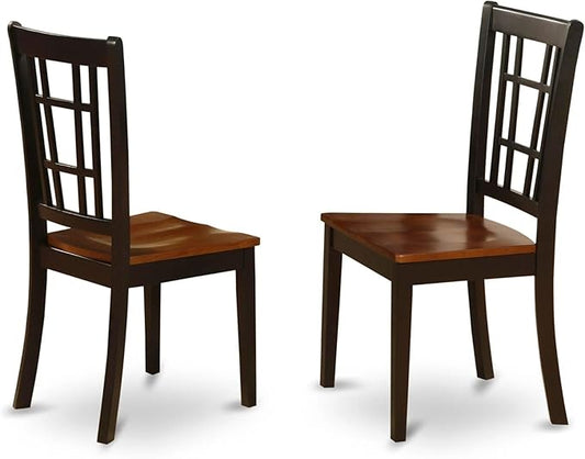 East West Furniture NIC-BLK-W Nicoli Dining Room Chairs - Stylish Back Solid Wood Seat Chairs, Set of 2, Black & Cherry