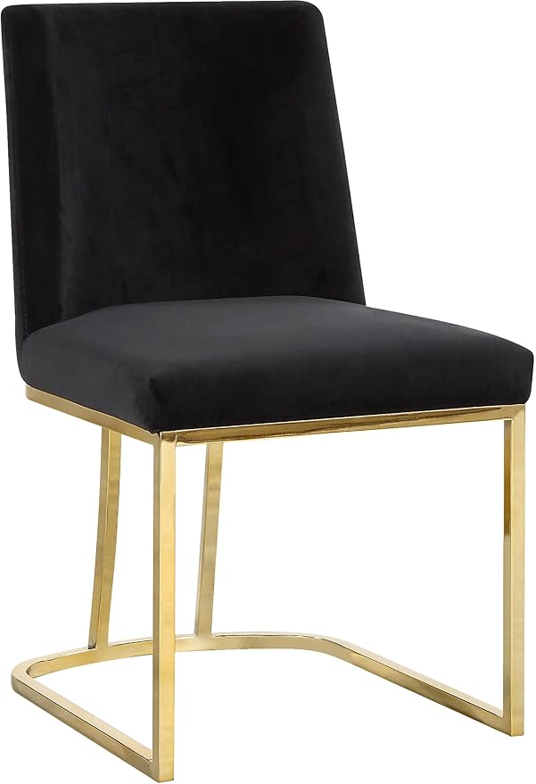 Meridian Furniture Heidi Collection Modern | Contemporary Velvet Upholstered Dining Chair with Polished Gold Metal Frame, Set of 2, 19" W x 23" D x 32" H, Black