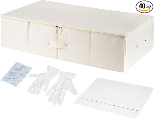 FACULX Wedding Dress Storage Box Preservation Box ， Keepsake Box with 1 Pair Microfiber Gloves and 20 Sheets of Acid Free Tissue Paper for Storage Wedding Dress Gown Bride