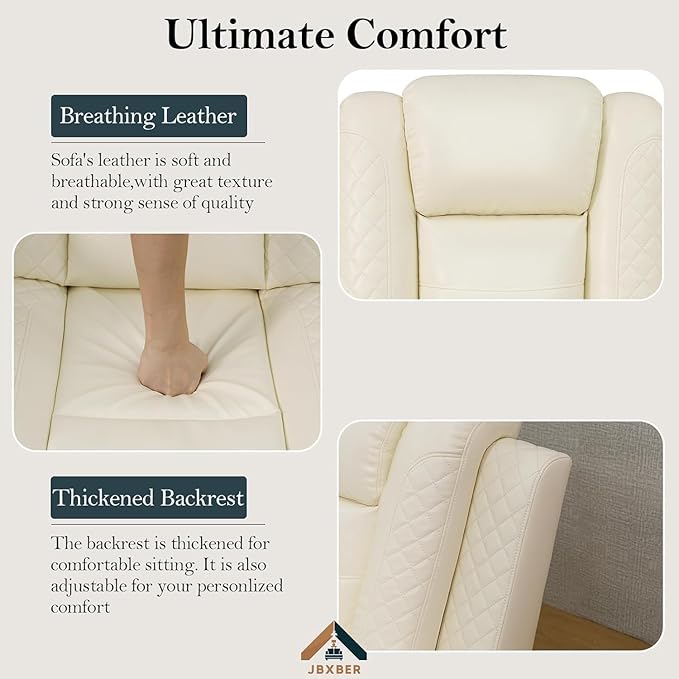 Power Recliner Sectional Sofa Set, Creamy Leather Sectional Couch and Loveseat for Living Room, L Shape Reclining Sofa with Cup Holder, Hidden Storage, Drop-Down Table for House(8 Seat)