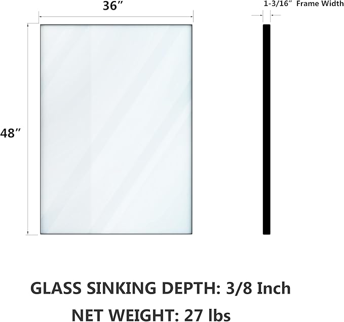 VocalStar Black Bathroom Mirror for Wall, 48 x 36 Inch Large Square Corner Rectangle Metal Framed Bathroom Vanity Mirrors Modern Farmhouse, 1/4-inch Shatterproof Glass | Ultra-Flush Hanging