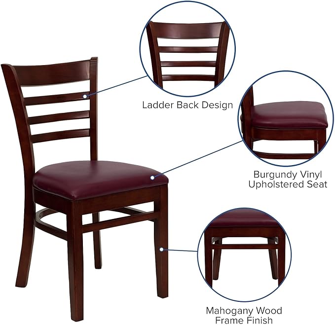 Flash Furniture HERCULES Series Ladder Back Mahogany Wood Restaurant Chair - Burgundy Vinyl Seat