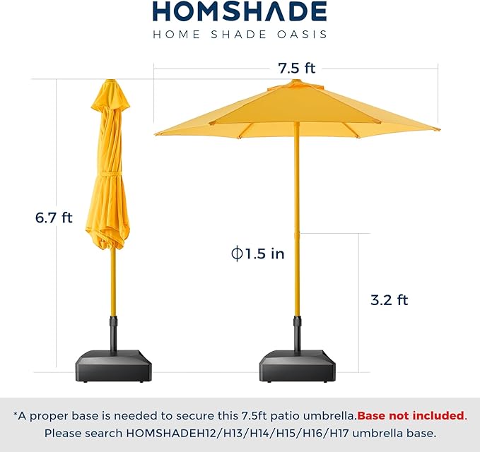 HOMSHADE Outdoor Patio Umbrella - Market Table Pool Deck Umbrella with Push Button Tilt, Crank, UPF50+ UV Protection and Sturdy Ribs, 3-Year Fade Resistance, 220GSM Solution-Dyed Fabric (No base)
