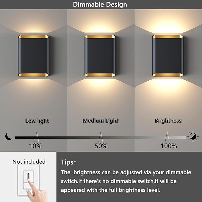 Wall Lights for Bedroom Up and Down Indoor Wall Light, Outdoor Wall Sconces LED Dimmable, 7.8 Inch Modern Porch Light, IP65 Waterproof Wall Lamp for Yard,120-277V,15.5W 3000K CRI90+ (Black)