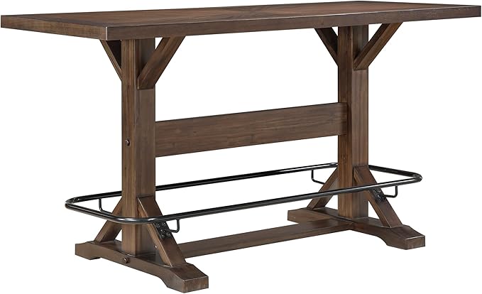 Lexicon 78 Inch Rectangular Bar Height Dining Table for 6, Rustic Farmhouse Kitchen Table, Rubberwood, Acacia Veneer, Black Metal Footrest, for Dining Room/Kitchen, Brown