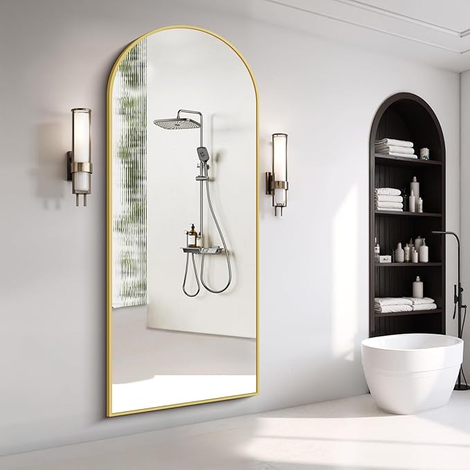 71"x30" Arched Full Length Mirror, Large Floor Mirror with Aluminum Alloy Frame Standing Hanging or Leaning Wall-Mounted Mirror, Vanity Mirror for Living Room and Bedroom,Gold