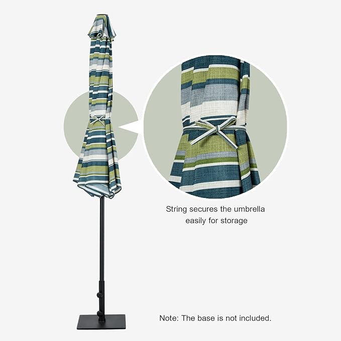Tempera Striped Patio Umbrellas Outdoor Table Market Umbrellas with Crank & Pust Button Tilt|Auto-Tilt, 8 Steel Ribs, High Color-Fastness Canopy