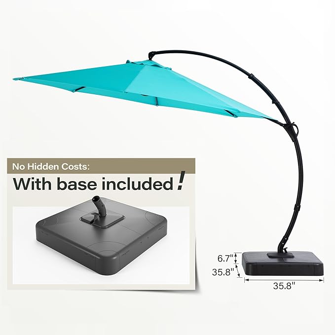 LAUSAINT HOME Outdoor Patio Umbrella with Base included, Deluxe Curvy Cantilever Umbrella Heavy Duty Offset Hanging Umbrella