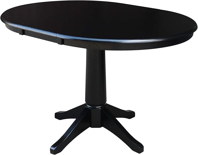 International Concepts 36" Round Top Pedestal Table with 12" Leaf-28.9" H-Dining Height, Black
