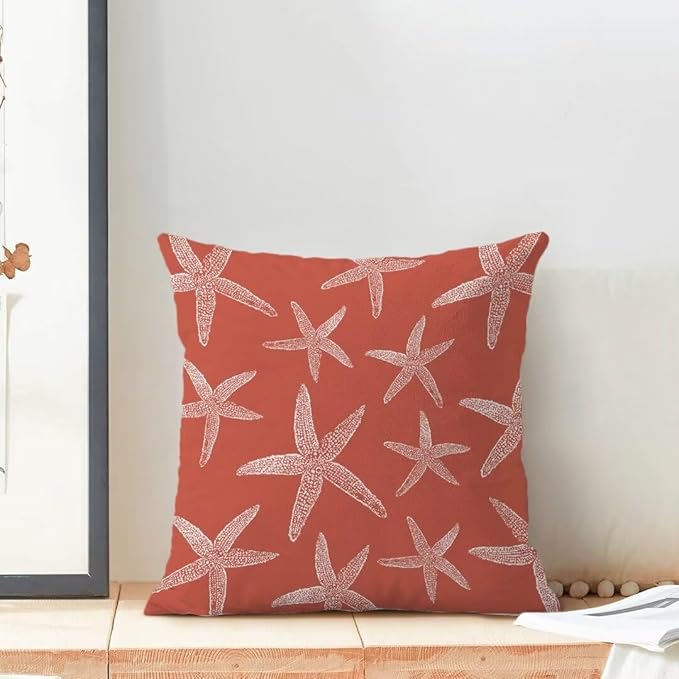 BETGINY Coral Starfish Ocean Throw Pillow Cover 18X18 Inch Pack of 2,Summer Coastal Nautical Ocean Decorative Pillow Covers Square Linen Beach Pillow Cases Cushion for Bedroom Home Sofa Decor