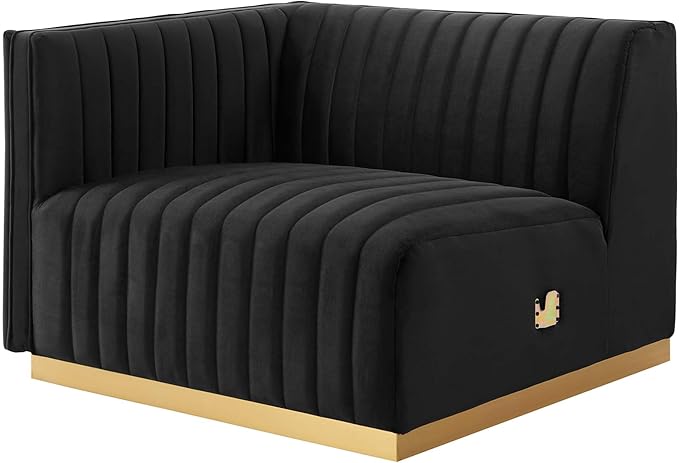 Modway Conjure Channel Tufted Performance Velvet Sectional, 4-Piece Sofa, Gold Black