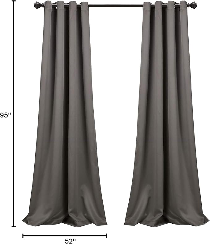 Lush Decor Insulated Grommet Blackout Window Curtain Panels, Pair, 52" W x 95" L, Dark Gray - Classic Modern Design - Chic Window Decor - Long Curtains For Living Room, Bedroom, Or Dining Room