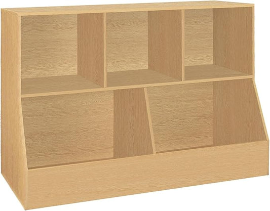 DINZI LVJ Toy Storage Organizer, Kids Bookshelf, Wooden Toy Storage Cabinet, 5 Cubby Children Bookcase, 43.3" L Toddler Book Shelf for Playroom, Living Room, Nursery, Hallway, School, Natural