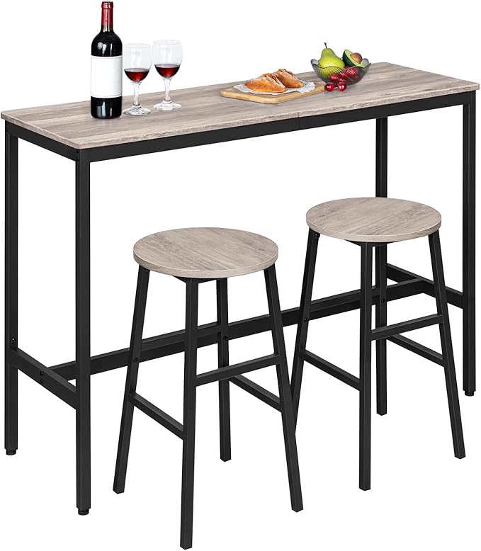 Bar Stools, Set of 2 Round Bar Chairs with Footrest, 24.4 Inch Kitchen Breakfast Bar Chairs, Industrial Bar Stools, Easy Assembly, for Dining Room, Kitchen, Greige BAHG0201Z (Pack of 3)
