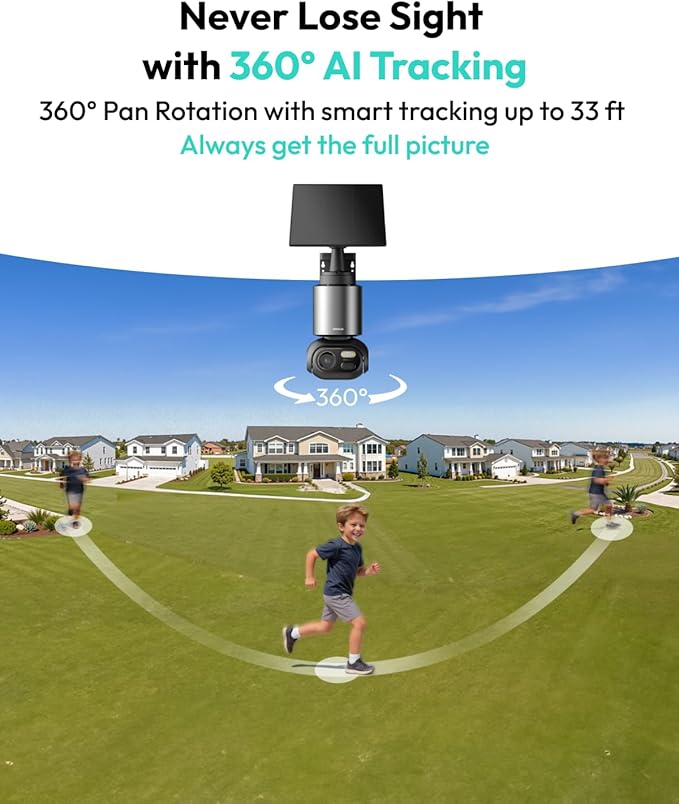 BOTSLAB 4K Security Cameras Wireless Outdoor, 4 Cam-Kit, Solar Camera for Home Security with Full Color Night Vision, No Subscription,AI Recognition,32GB Local Storage Base Station,360° PT,2.4GHz WiFi