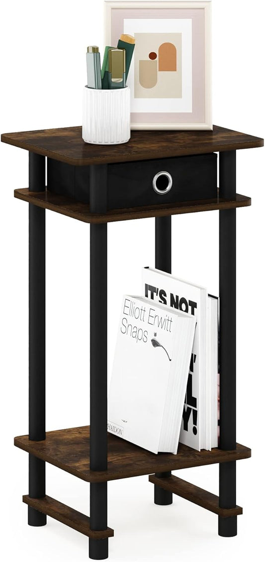 Furinno Turn-N-Tube Tall End Side Night Stand/Bedside Table with Bin Drawer, 1-Pack, Amber Pine/Black/Black