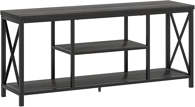 FOLUBAN Modern TV Stand for TV up to 65 Inch, Rustic Wood Entertainment Center with Storage Shelves, Industrial Media TV Console and TV Table for Living Room Bedroom, 55 Inch Dark Gray