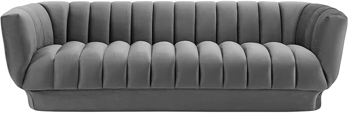 Modway Sofa Entertain Vertical Channel Tufted Performance Velvet Couch in Gray