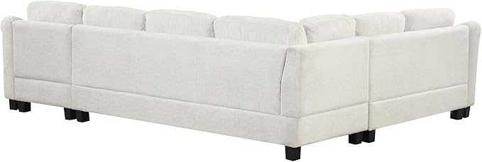 ERYE 112-Inch U-Shaped Sectional Sofa with Movable Storage Ottoman, Oversized Chenille Upholstered Corner Modular Sofa Couch W/Right Facing Chaise Lounge and 3 Toss Pillows