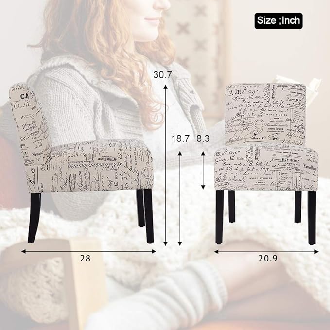 Dining Chairs Accent Chair with Solid Wood Legs Home Furniture for Living Room Armless Chair Modern Accent Chair Elegant Design Modern Fabric Living Room Chairs Sofa