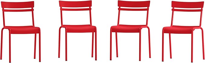 Flash Furniture Nash Commercial Grade Steel Stack Chair, Indoor-Outdoor Armless Chair with 2 Slat Back, Set of 4, Red